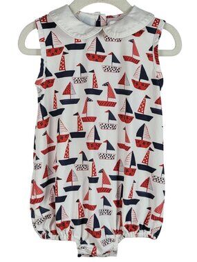 Cecil and Lou Sailboats Bubble Romper Red White Blue 12M Sleeveless Patriotic